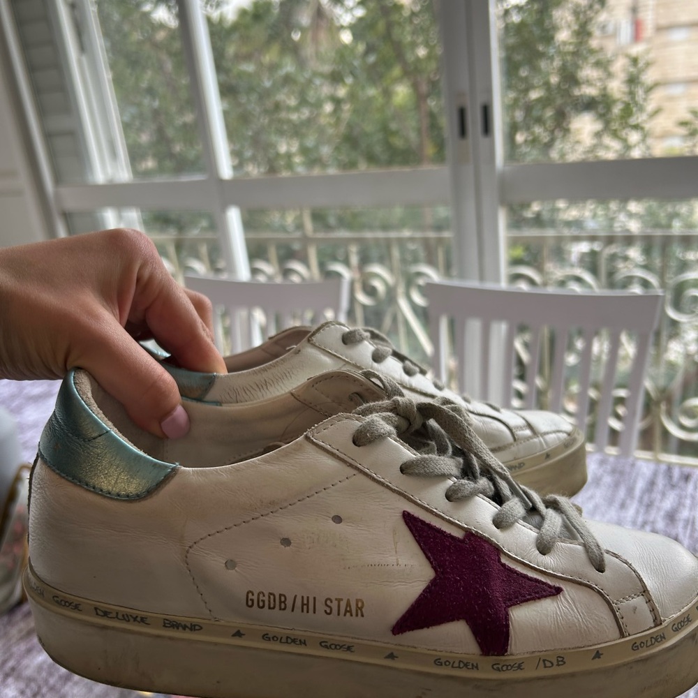 Golden Goose White Sneakers with blue back and Purple Star